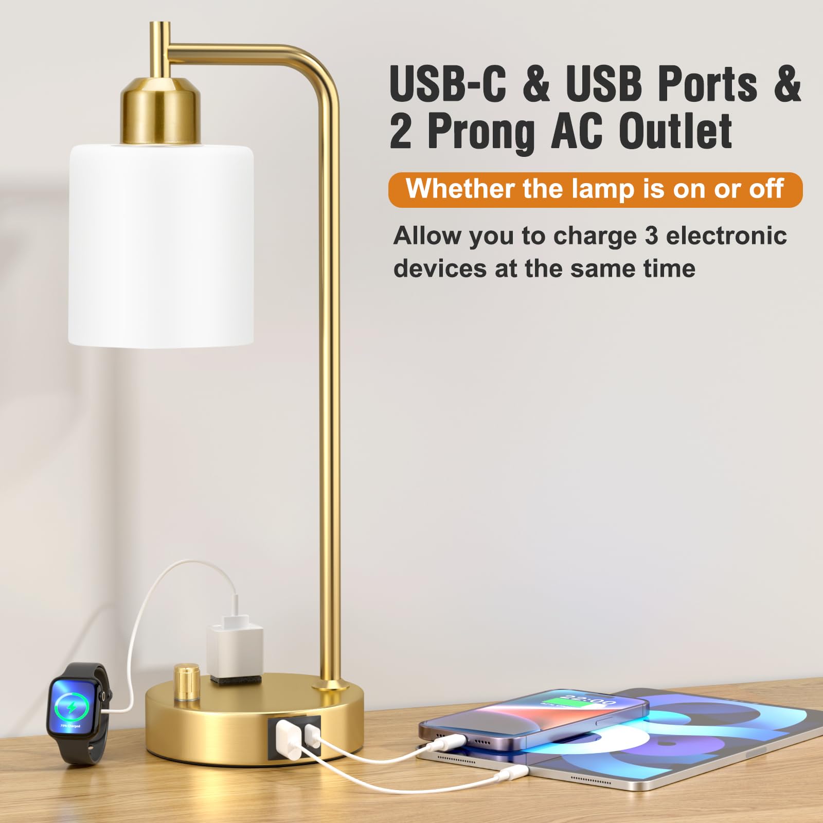 Innqoo lamp with AC outlet enables easy power access from the bedside.