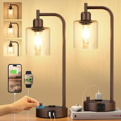Innqoo industrial bedside lamp 2-pack with dimmable control for cozy nights.