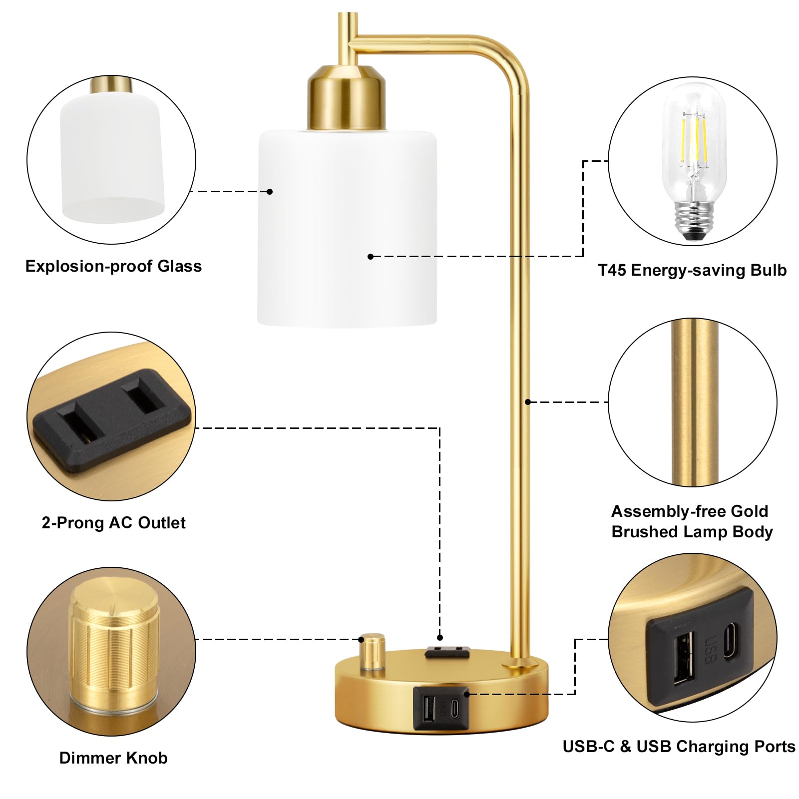 Innqoo gold-finish lamp adds a modern industrial touch to any room.