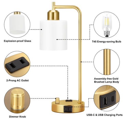 Innqoo gold-finish lamp adds a modern industrial touch to any room.