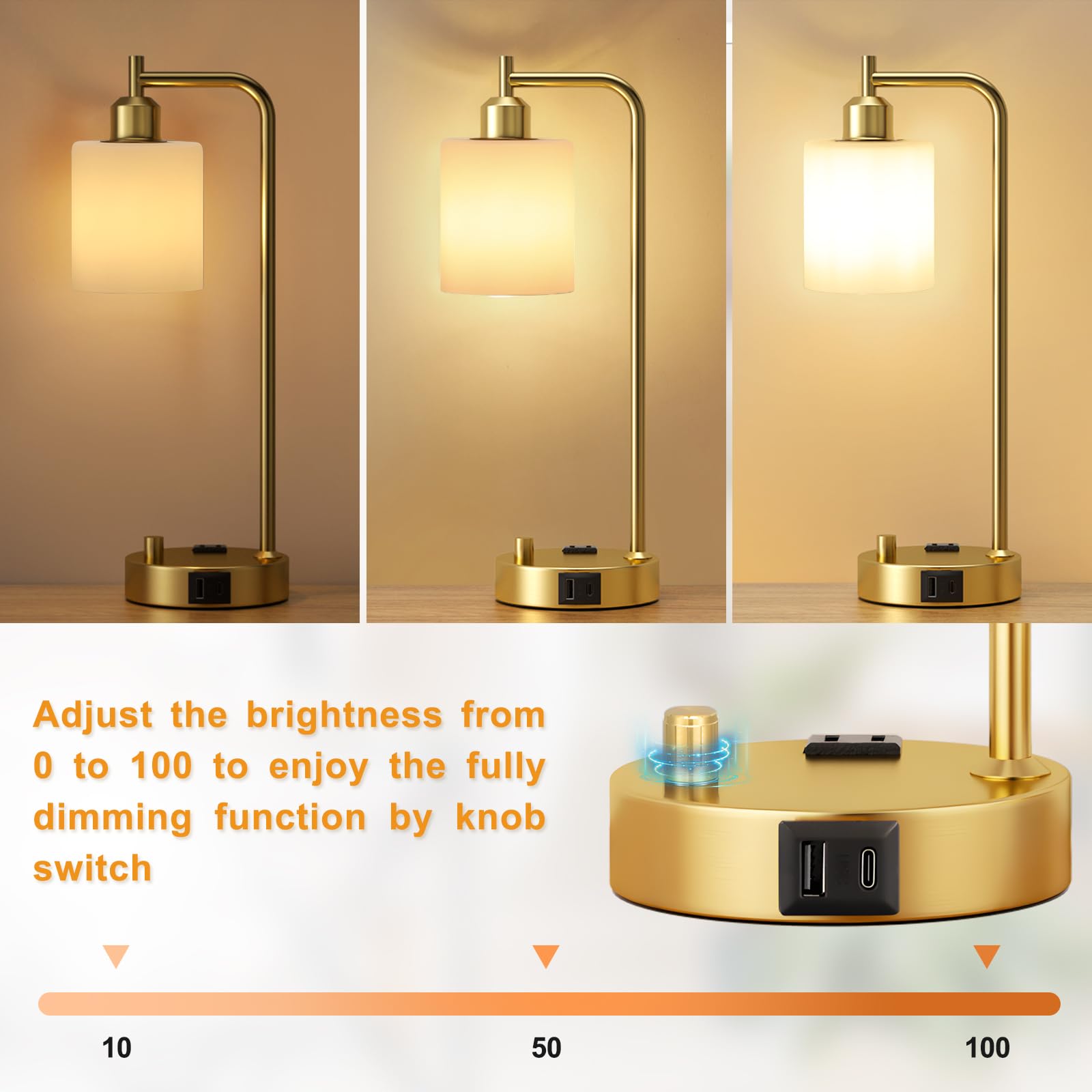 Innqoo table lamp highlights USB-C and USB ports for convenient device charging.