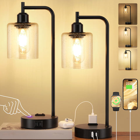 Innqoo industrial lamp base close-up highlighting touch control for instant lighting.