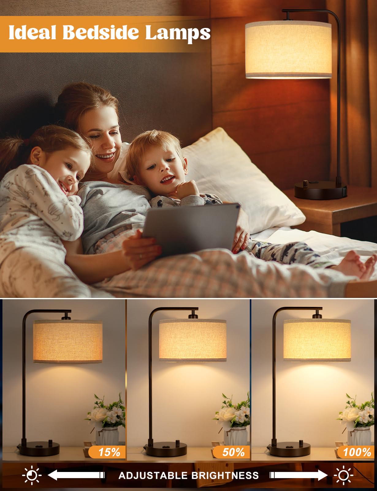 Innqoo linen shade beige bedside lamp adds warm ambiance