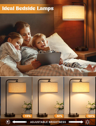 Innqoo linen shade beige bedside lamp adds warm ambiance