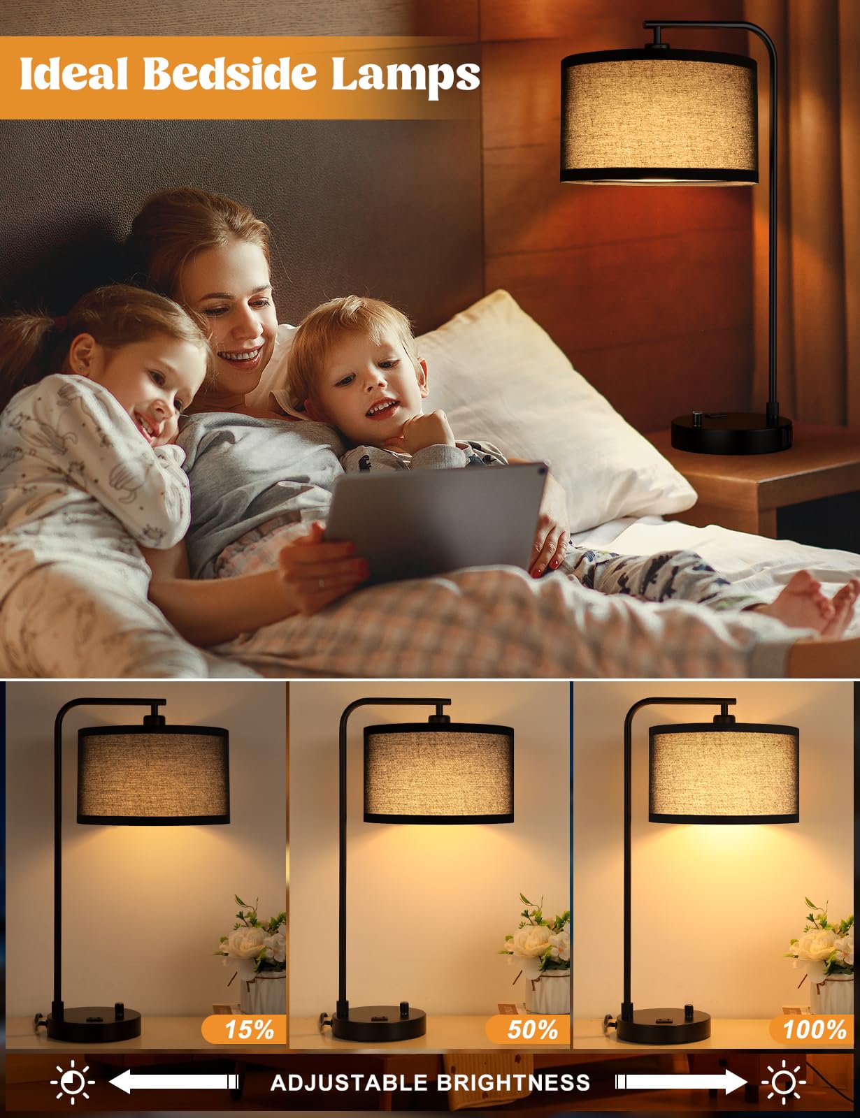 Innqoo linen shade table lamp with soft, ambient illumination.