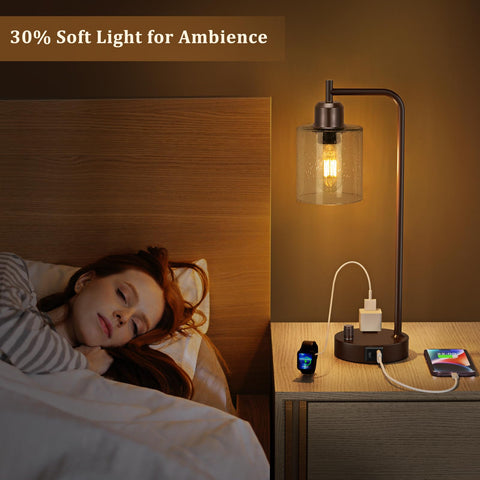 Innqoo living room nightstand lamp with glass shade and outlets