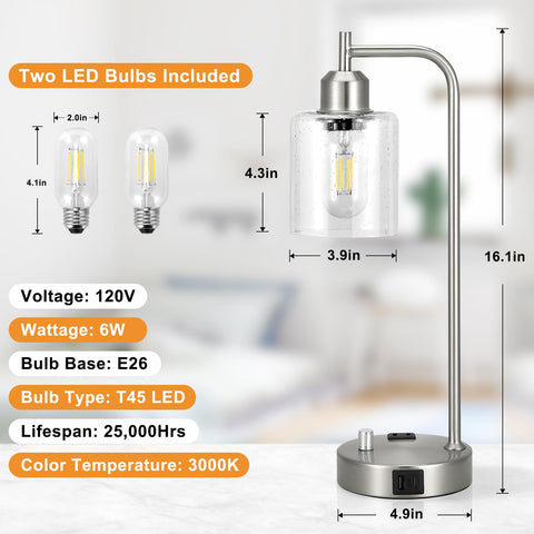 Included 6W LED bulbs provide bright, eye-friendly illumination for work or study.