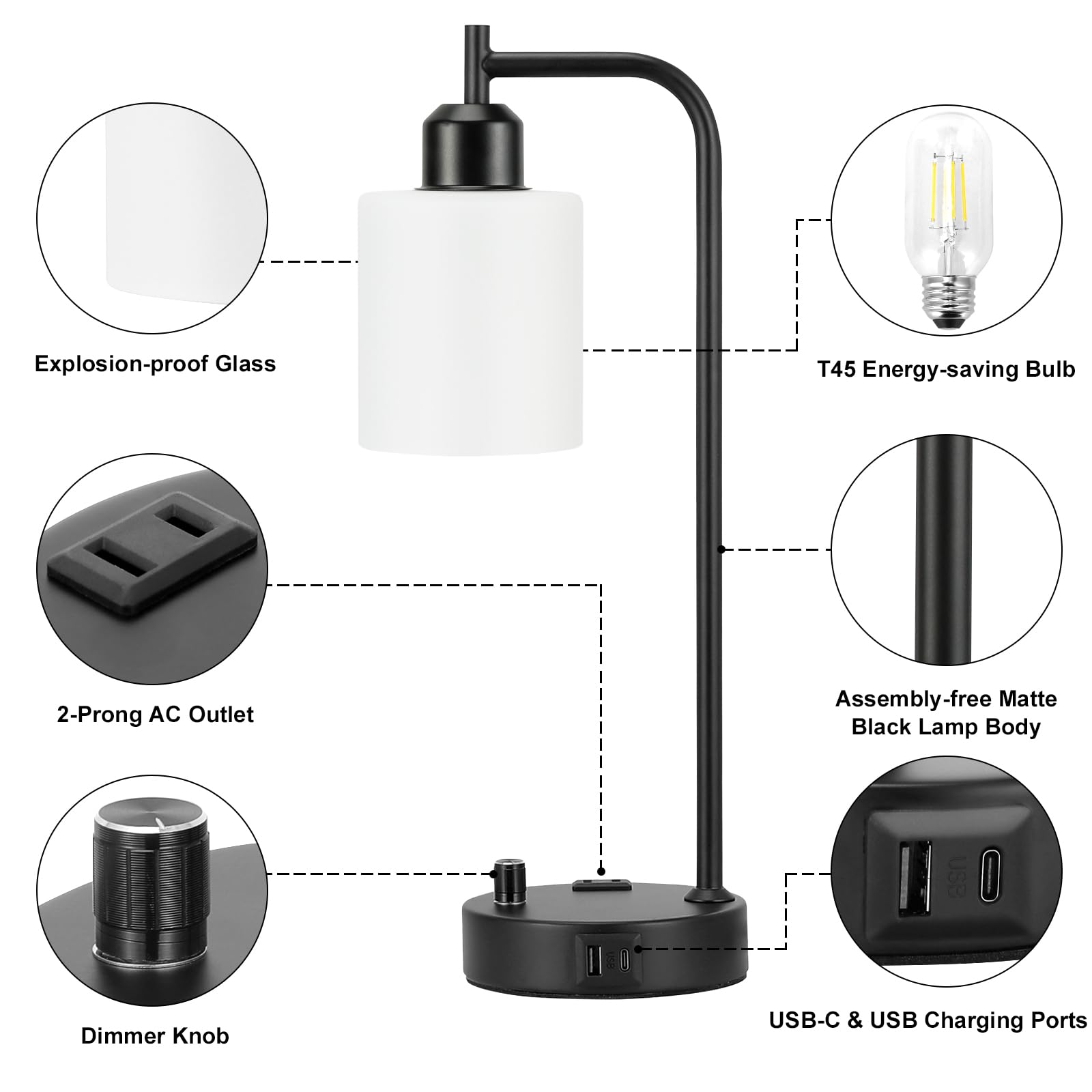 Opal glass shade on Innqoo industrial lamp