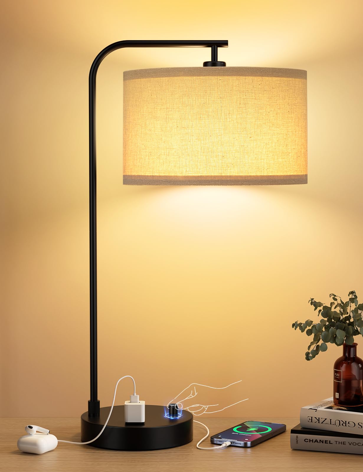 Innqoo tall table lamp with cantilever arm provides space saving illumination