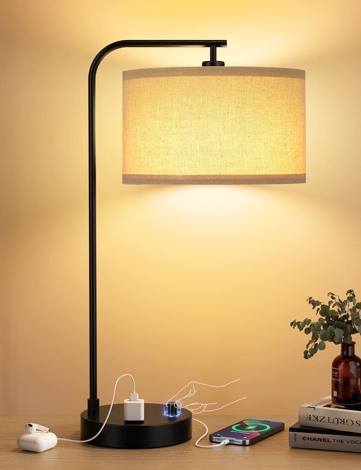 Innqoo tall table lamp with cantilever arm provides space saving illumination