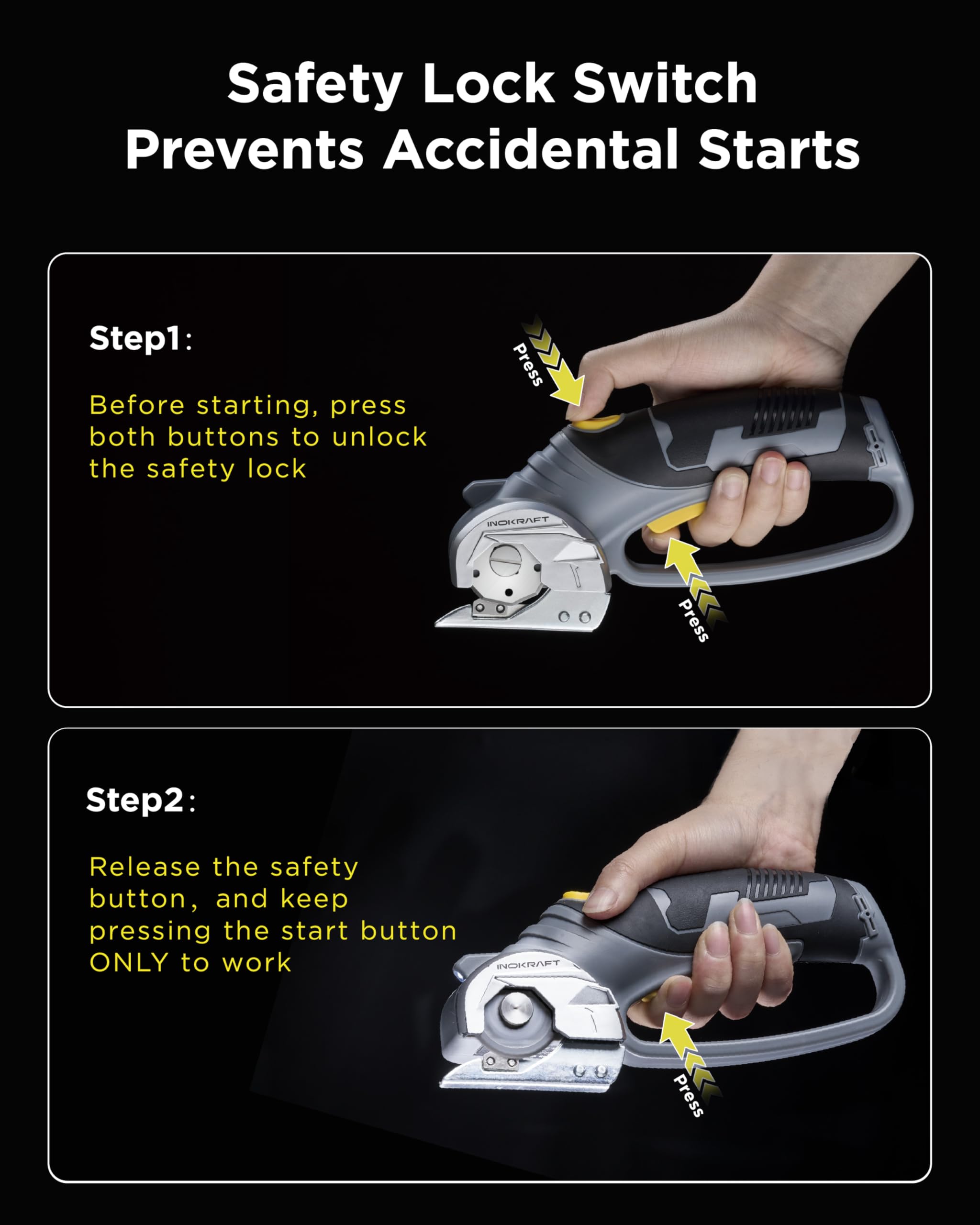 InoKraft Cardboard Cutter safety start button prevents accidental activation