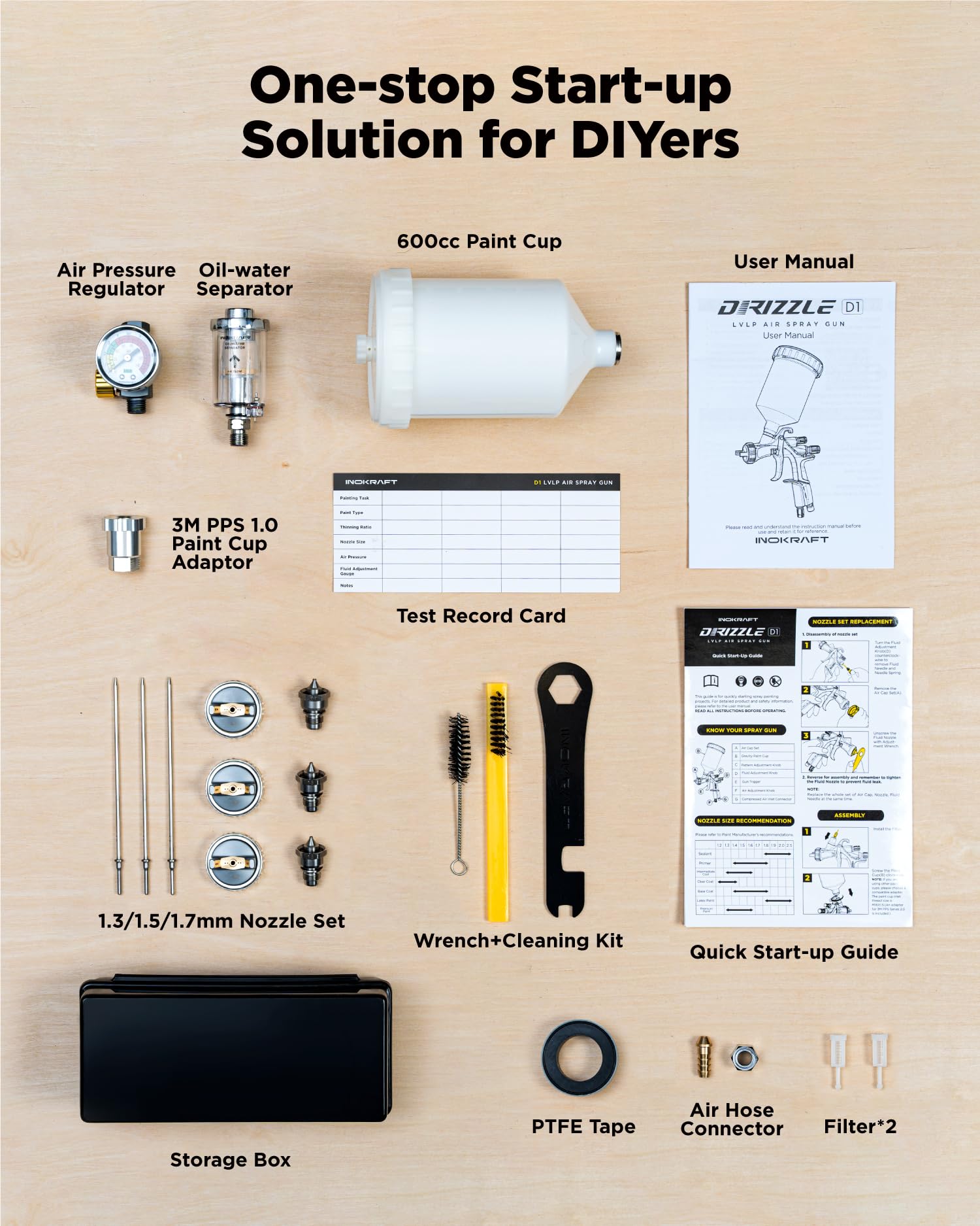 InoKraft D1 LVLP accessories for easy cleaning and maintenance.