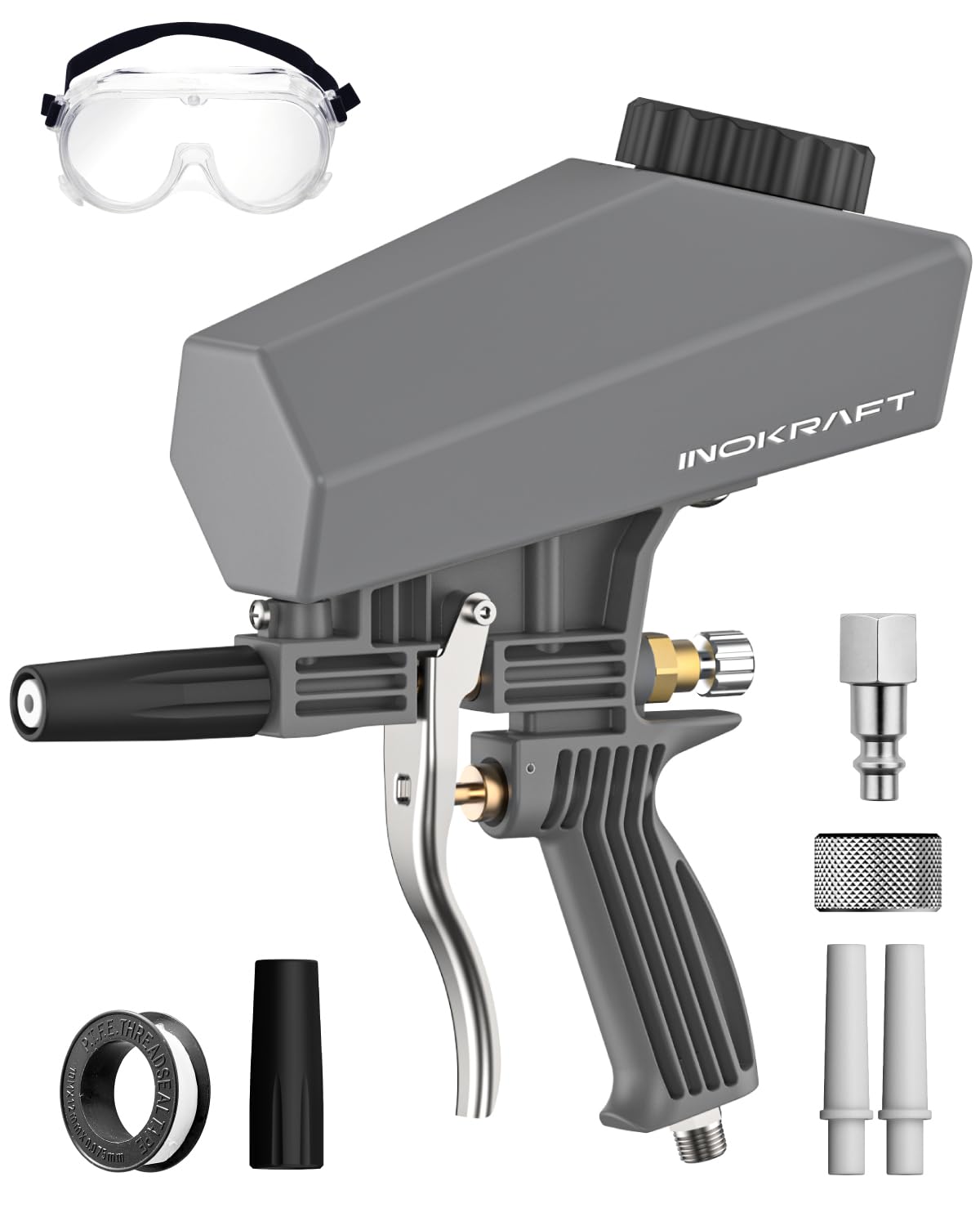 Inokraft sand blaster hopper shown for extended blasting sessions.