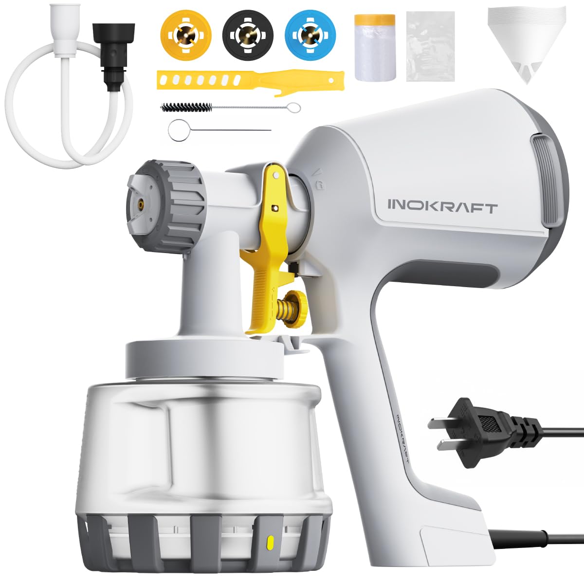 InoKraft Paint Sprayer 600W motor delivers smooth atomization for even coating.
