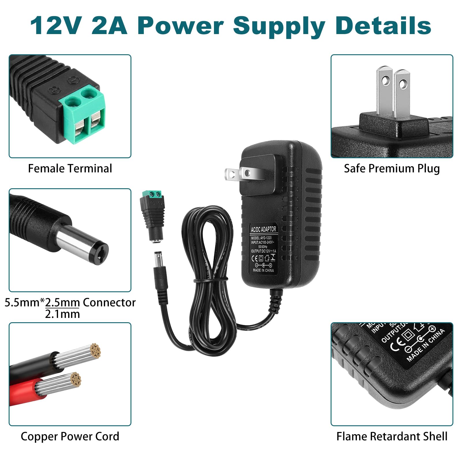 InShareplus 12V 2A 24W power supply with cord for easy setup