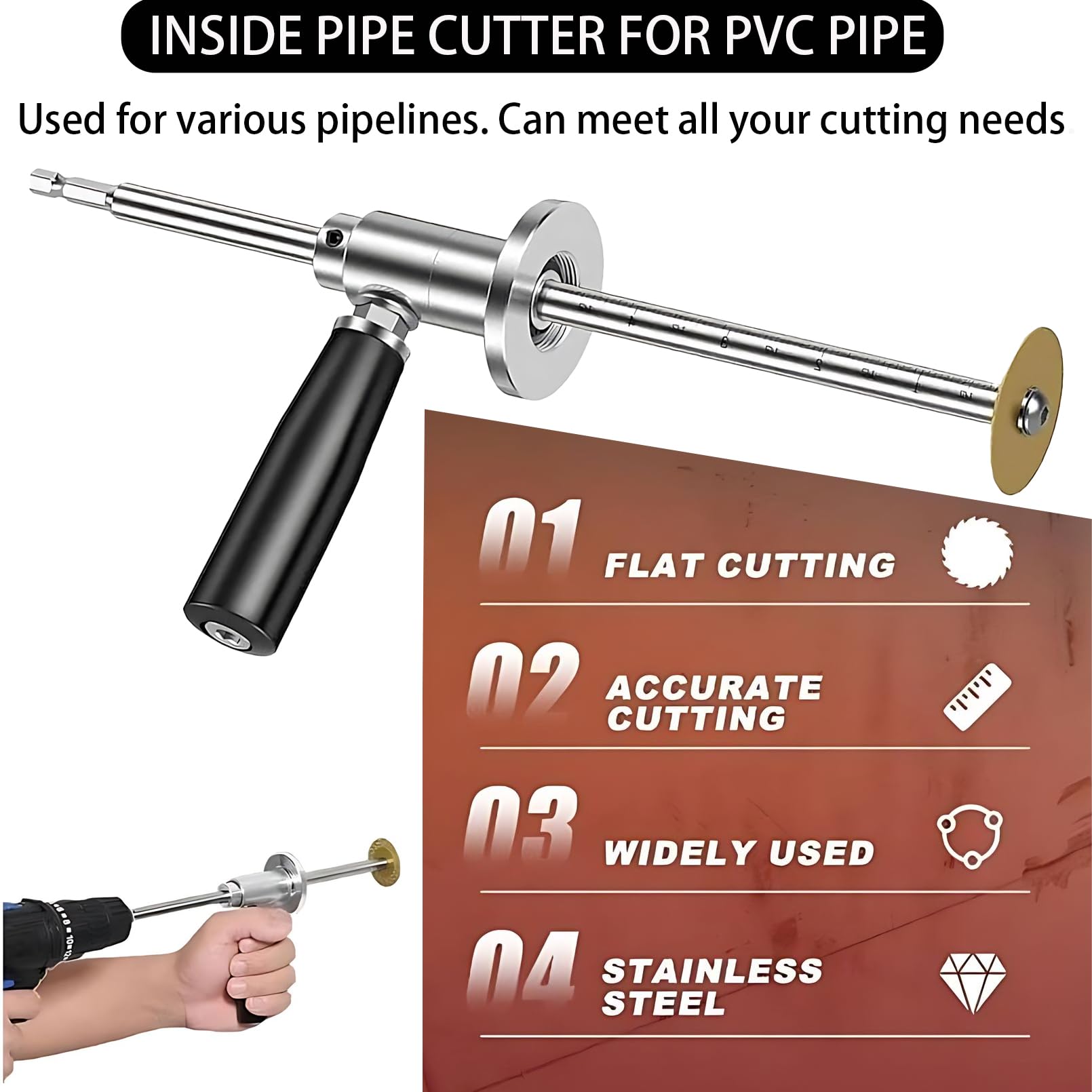 Inside PVC Pipe Cutter wrenches secure components during setup.
