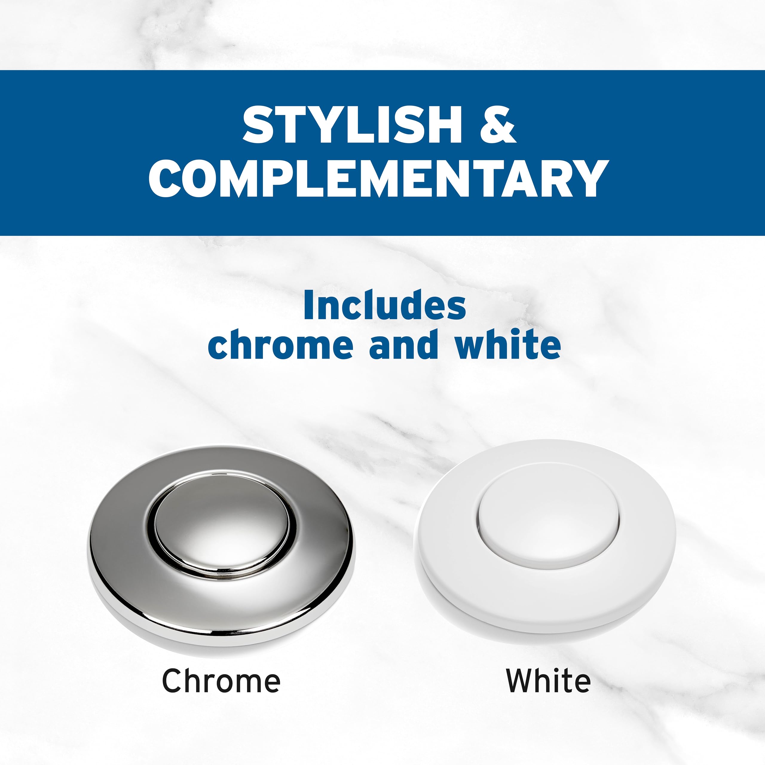 InSinkErator chrome button detail complements modern countertop design.