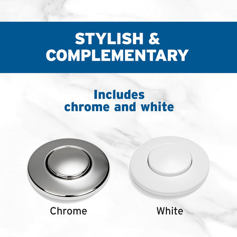 InSinkErator chrome button detail complements modern countertop design.