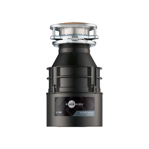 InSinkErator Badger 5 disposal unit under sink, compact and space-saving for kitchen waste grinding.