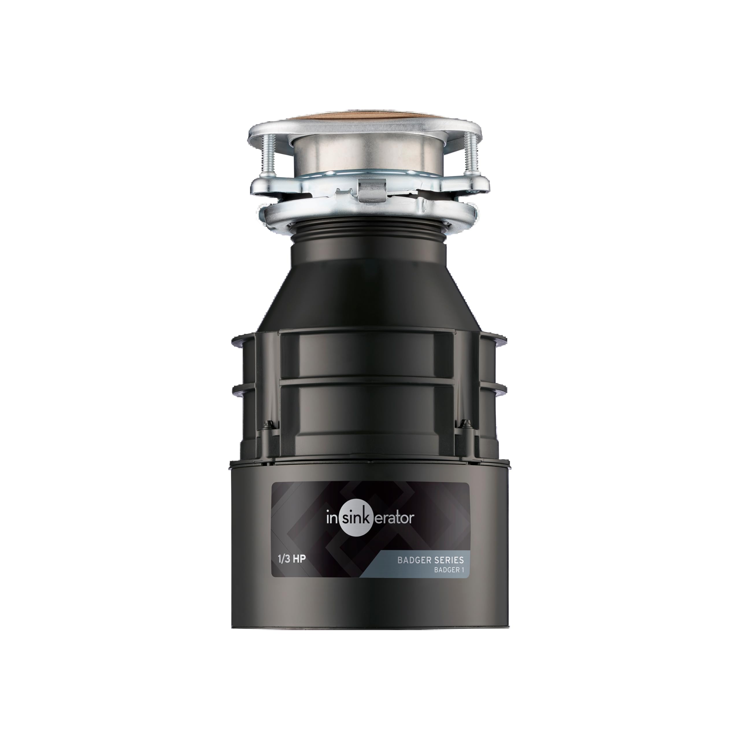 InSinkErator Badger 1 one-third-HP Dura-Drive motor powers quick grinding.