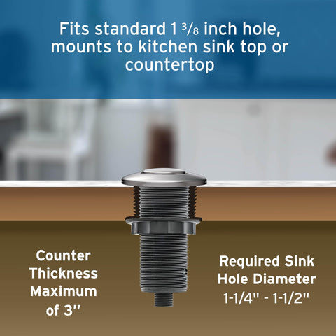 InSinkErator chrome button detail highlights premium hardware finishes.