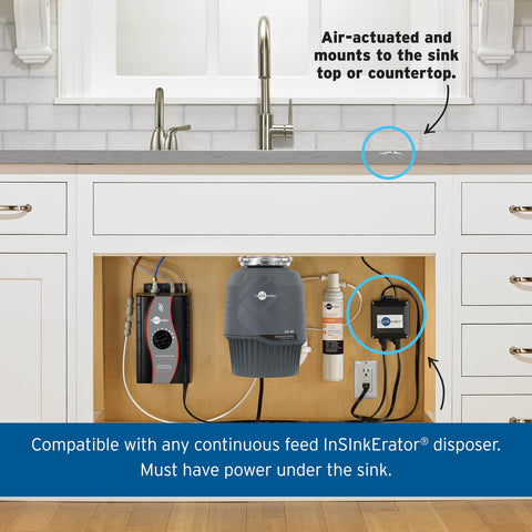 InSinkErator dual outlet air switch kit enables disposal and another appliance from one outlet.