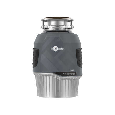 InSinkErator Evolution 1HP under-sink disposal in metal housing for quiet kitchen use.