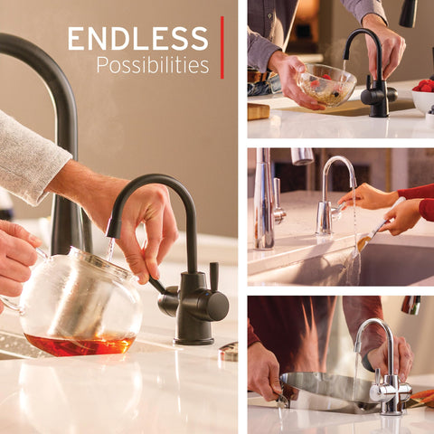 InSinkErator HOT250 swiveling 360-degree spout enables flexible kitchen use.
