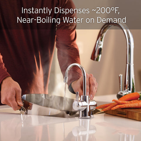 InSinkErator HOT250 chrome faucet with two handles for hot and cold water