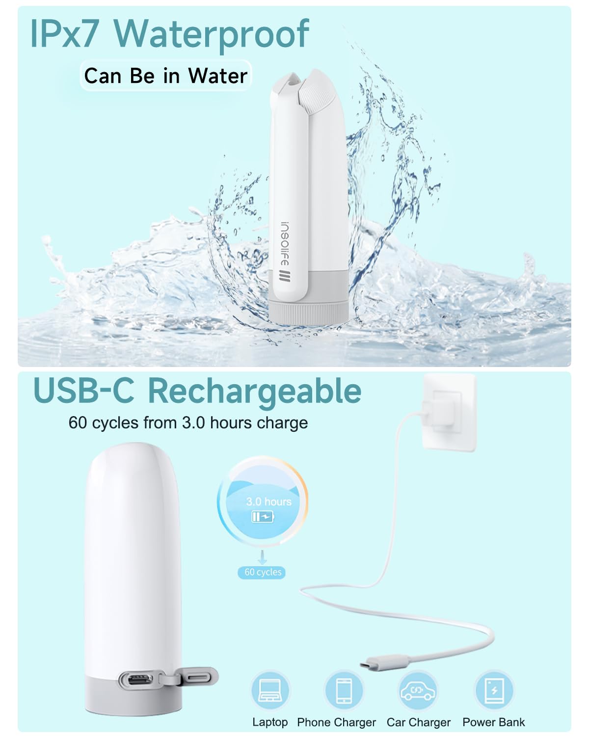 Insolife IPX7 waterproof design can be rinsed safely