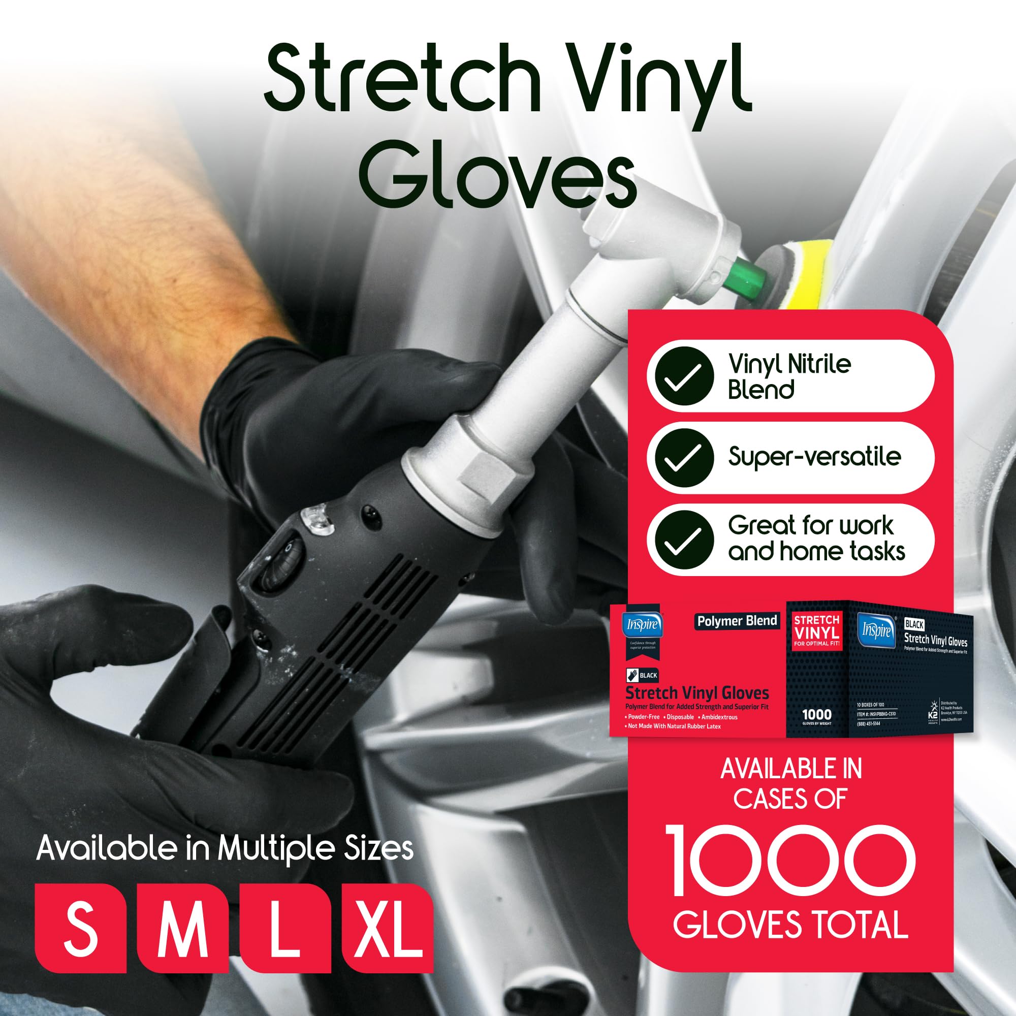Close-up of Inspire Black Nitrile Gloves highlighting dexterity and rip-resistant texture.