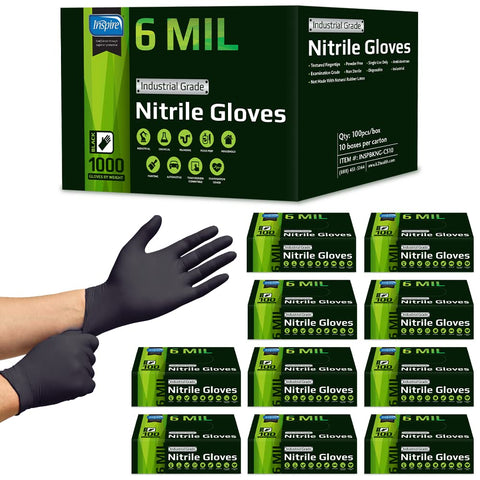 Inspire heavy-duty nitrile gloves with textured fingertips for secure grip in tough tasks
