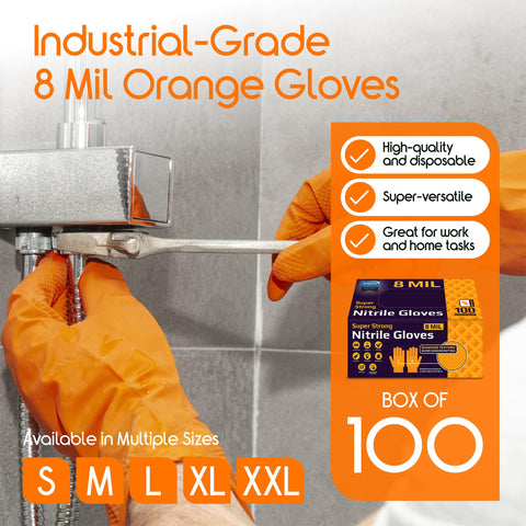 Inspire heavy-duty nitrile gloves sized XL to XXL fit a range of hands.