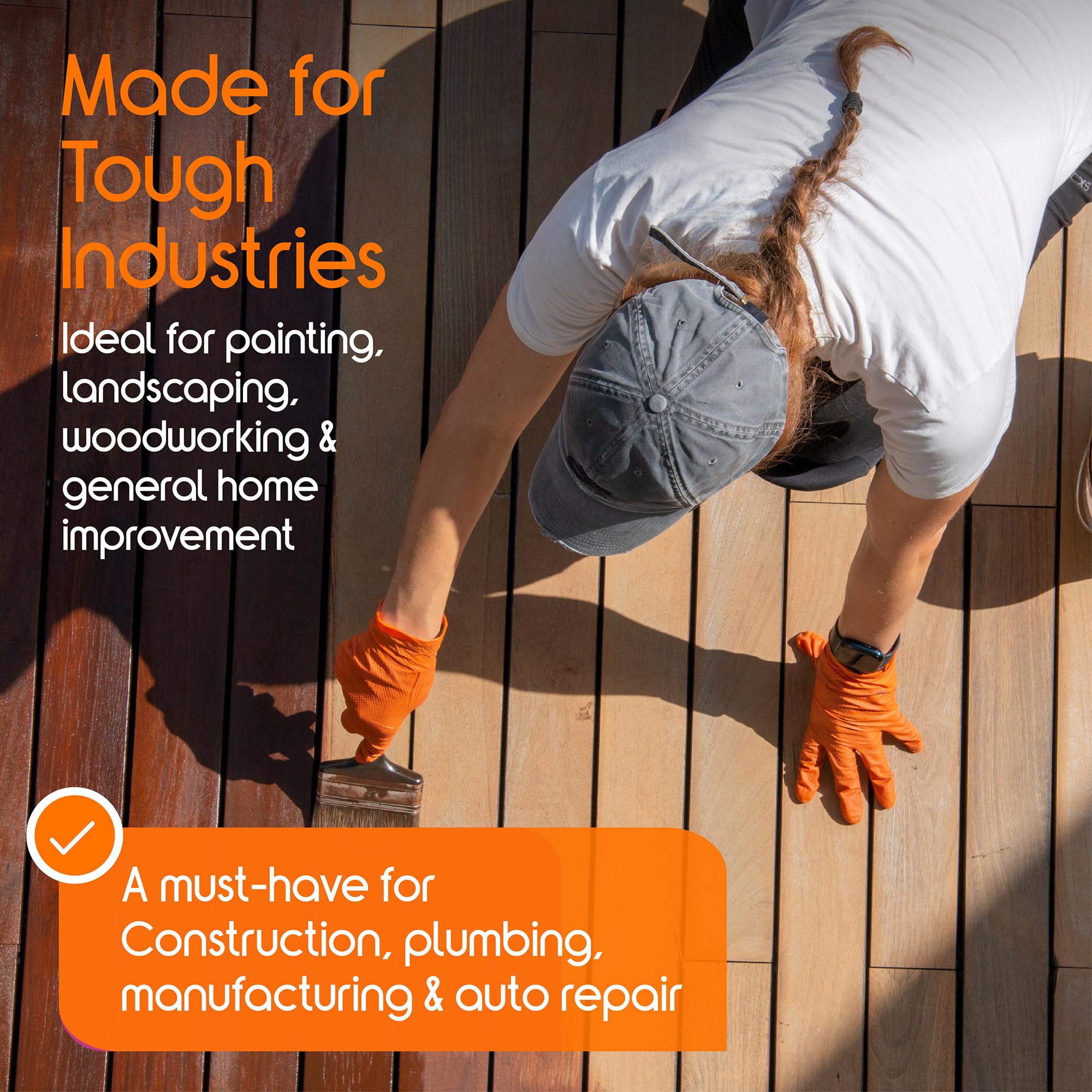 Kitchen cleanup with Inspire orange nitrile gloves shows stain resistance potential.