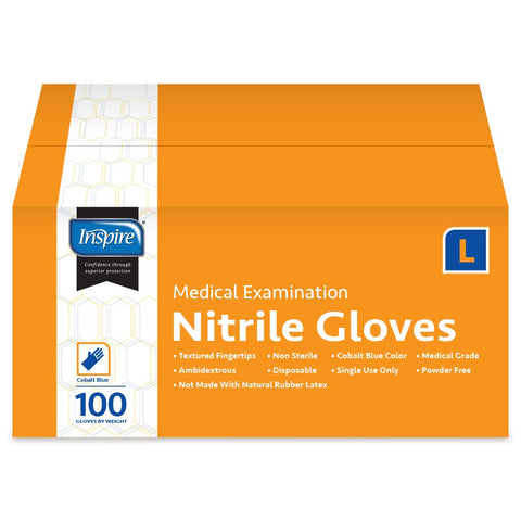 Clinician wearing Inspire cobalt blue nitrile gloves during a dexterity test.