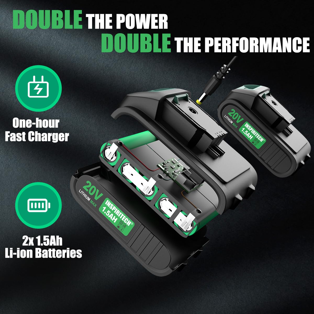 INSPIRITECH 1.5Ah battery pack provides long lasting cordless power
