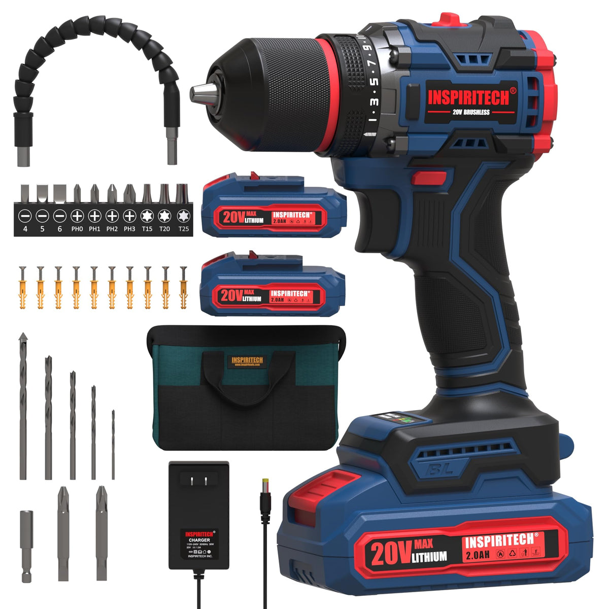 INSPIRITECH 20V brushless drill in action showing power and durability