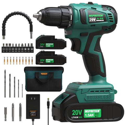 INSPIRITECH 20V drill front view highlighting compact power for DIY tasks