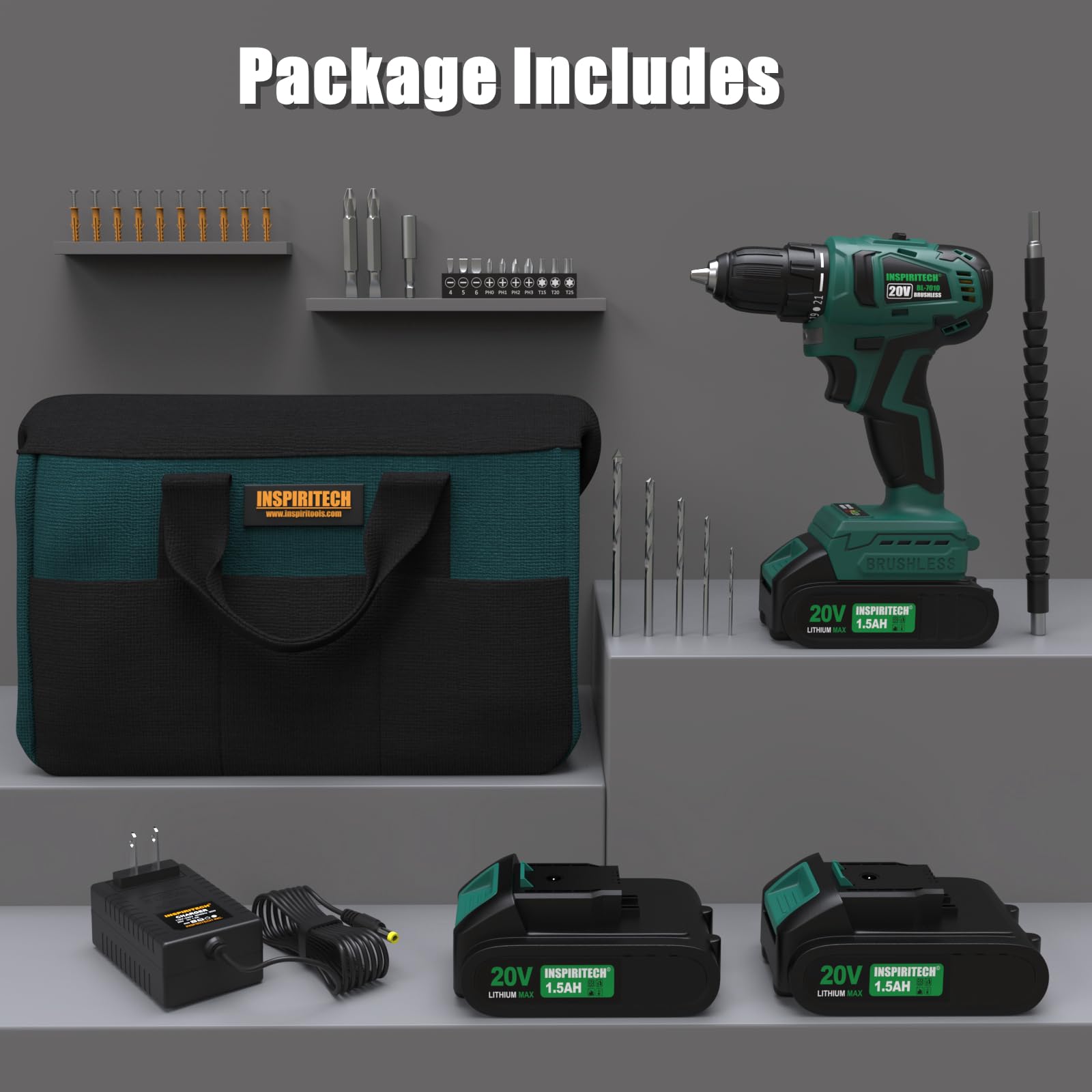 INSPIRITECH complete kit includes bits screws and magnetic extension for versatility