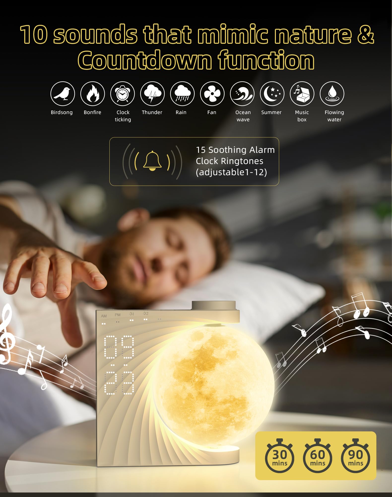INSSISAIN moon lamp charges via USB-C with sleek, modern design.