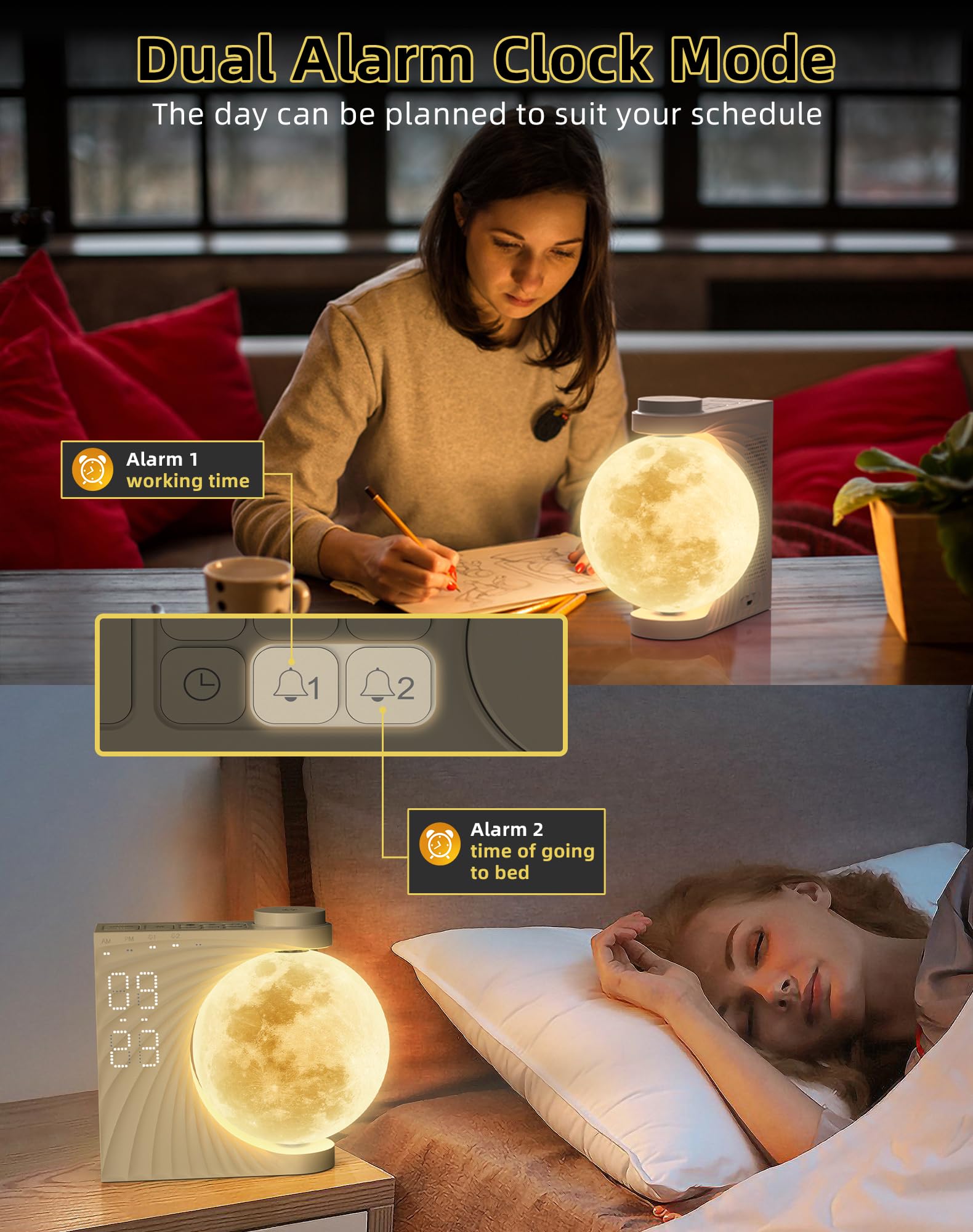 INSSISAIN wake-up light gradually brightens for a gentle morning start.