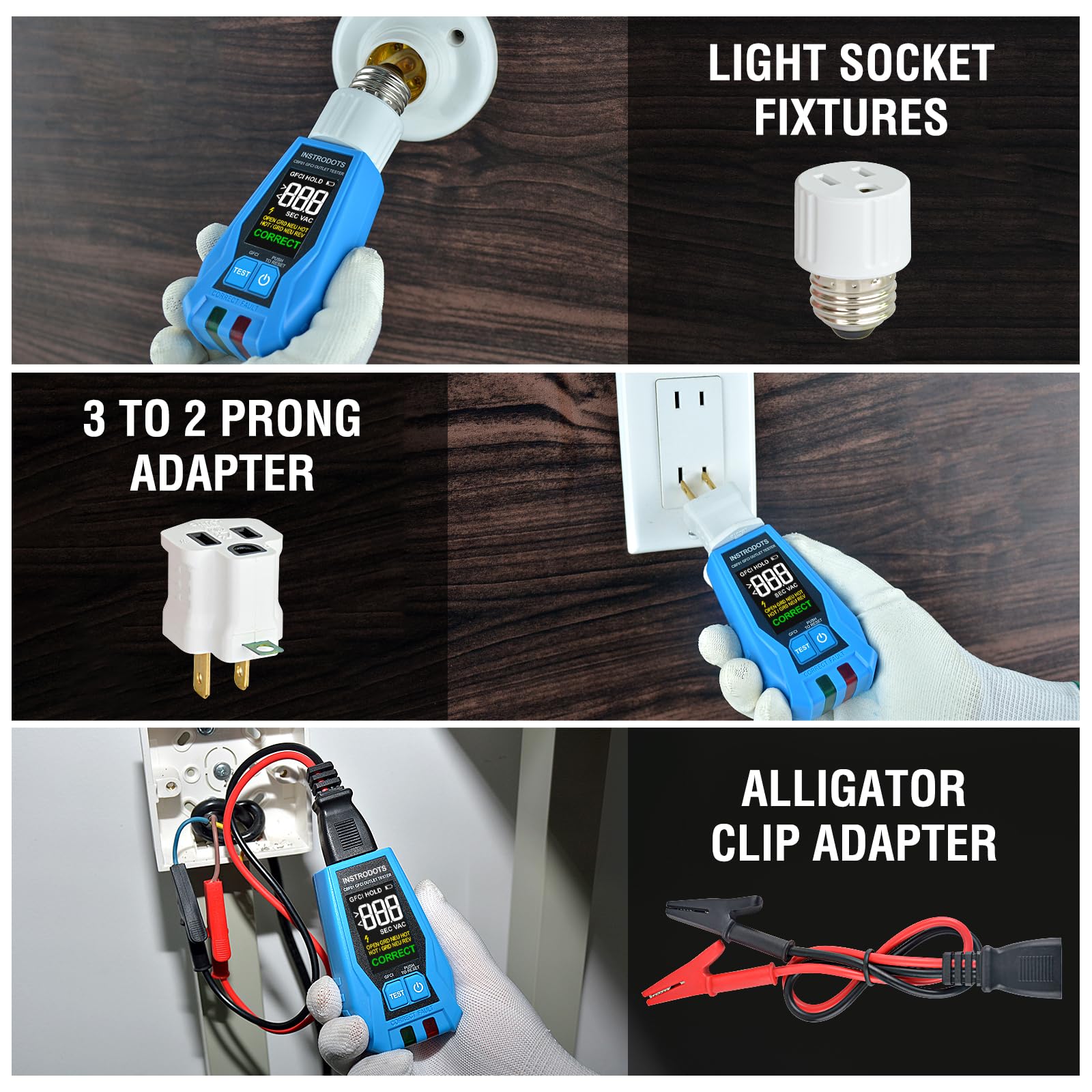 Instrodots CBF01 3-prong to 2-prong adapter for flexible testing