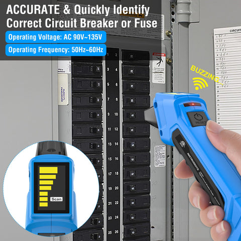 Instrodots CBF01 receiver scanning a panel with audible alert active.