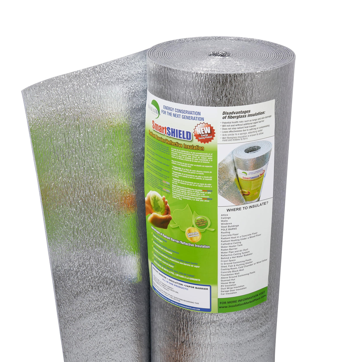 INSULATION MARKETPLACE SmartSHIELD foil roll close-up with reflective surface reduces radiant heat