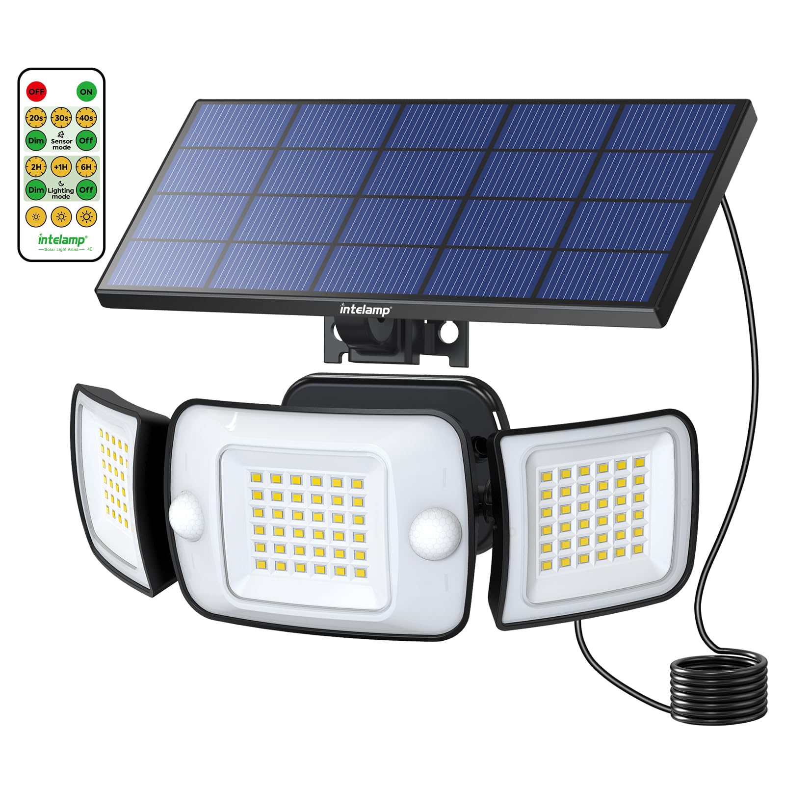 Intelamp outdoor solar lights 3-head motion sensor illuminate driveways with wide coverage.