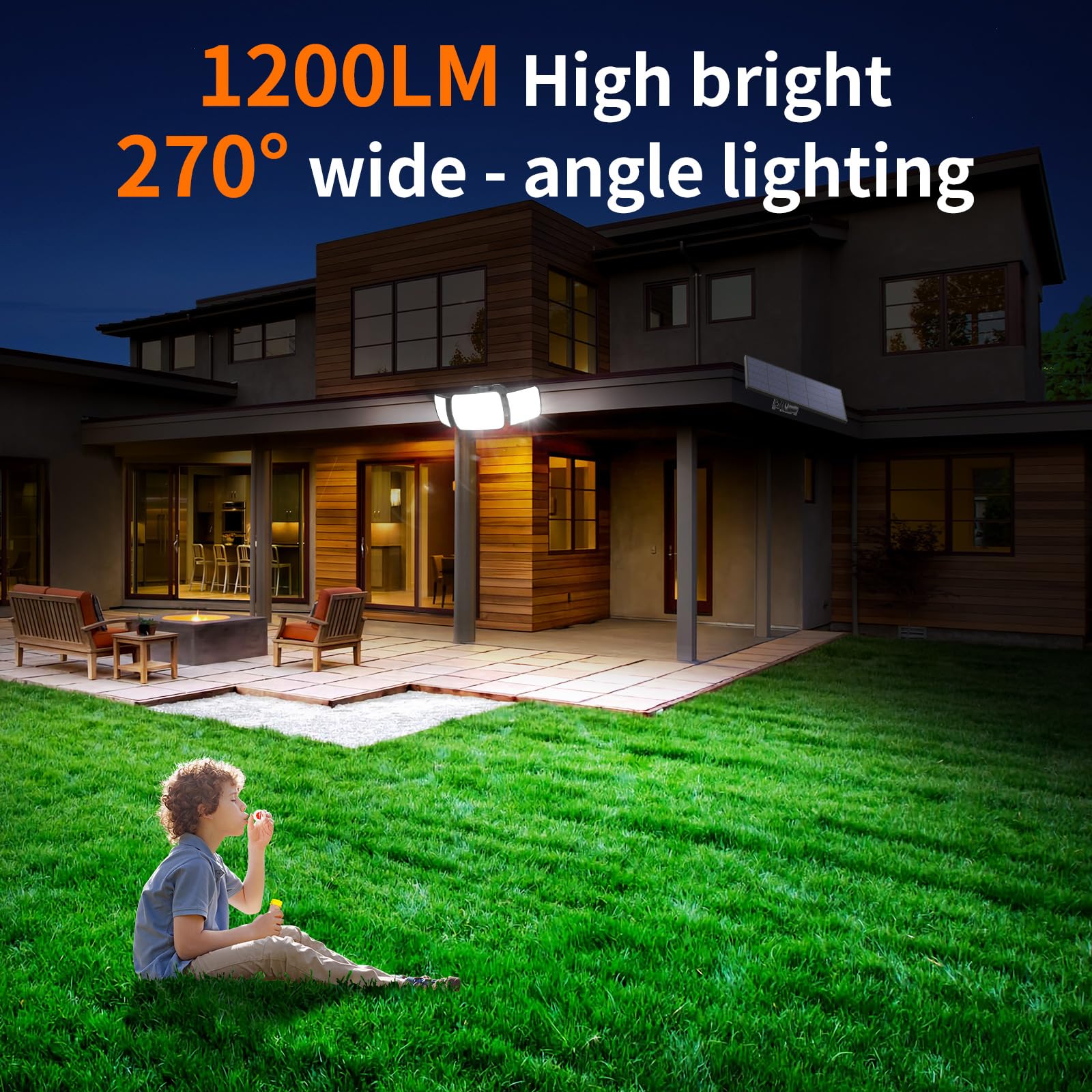 Intelamp remote-control solar flood lights enable customized motion settings for security.