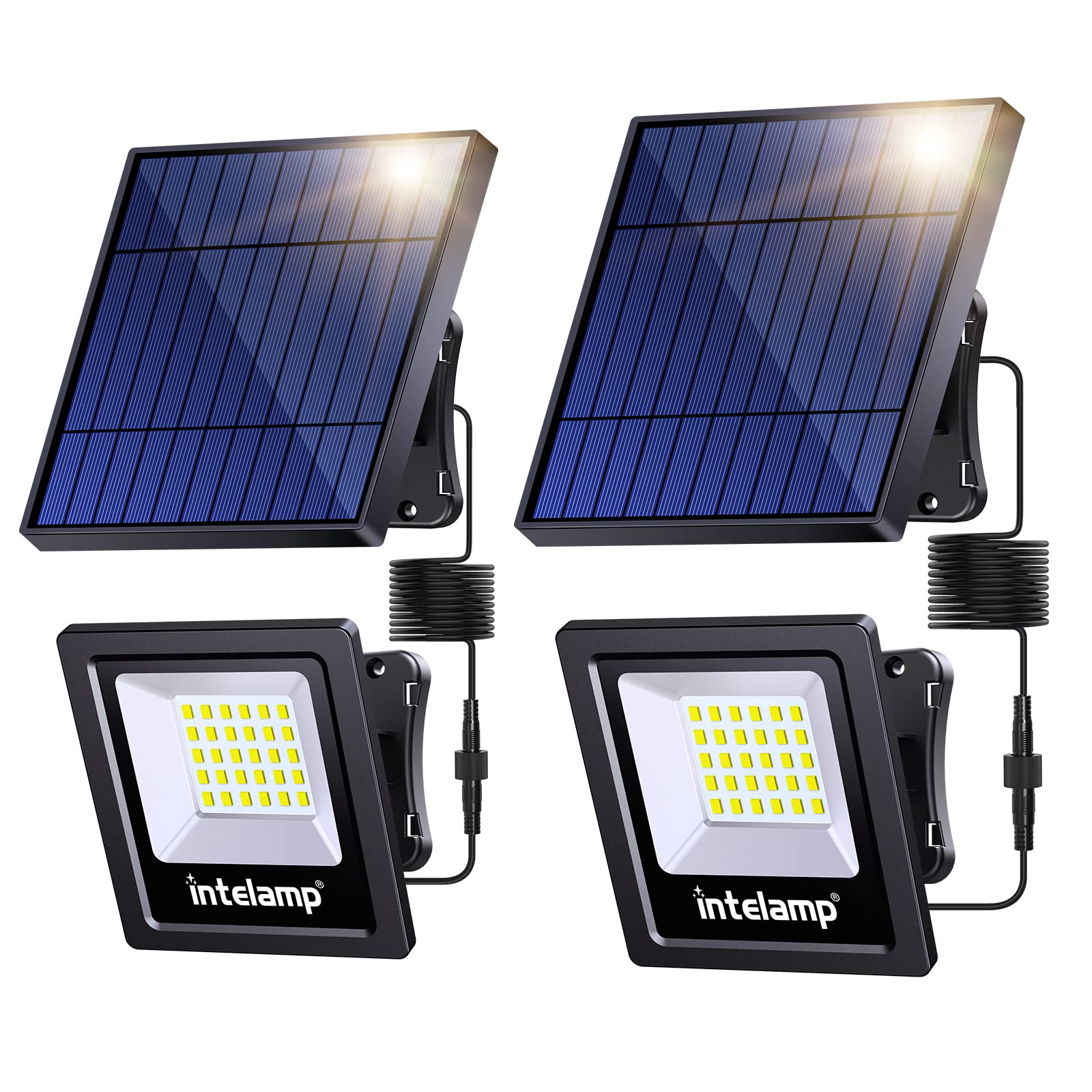 Intelamp solar flood light front-door provides reliable dusk-to-dawn entry lighting
