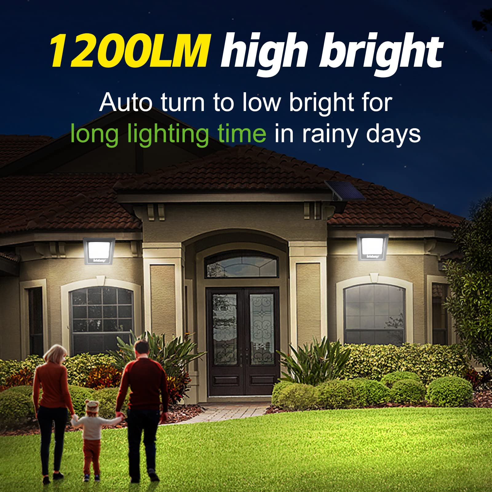 Intelamp solar flood light garden-mounted brightens pathways and borders