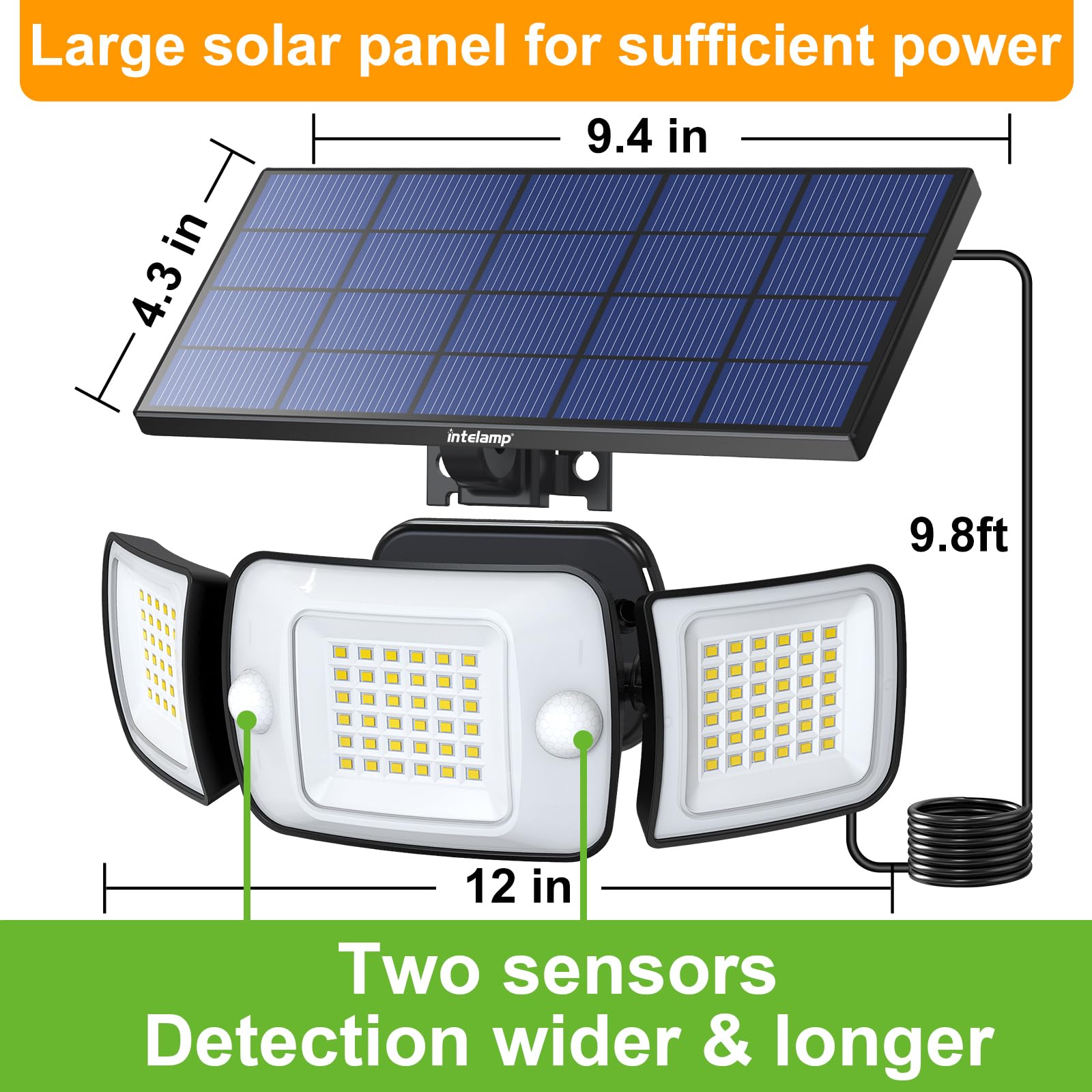 Intelamp flood light with three adjustable heads in extended position.