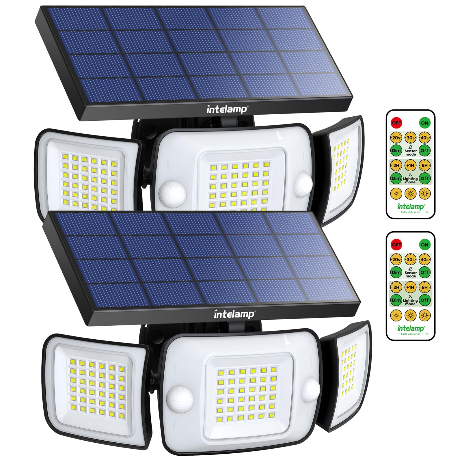 Intelamp solar flood light exterior with 3 adjustable heads for wide coverage